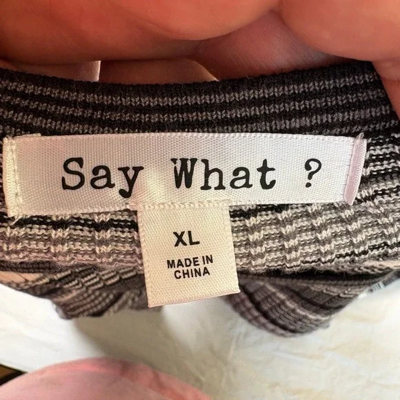 Say What? Womens XL Striped Ribbed Knit Bodycon Sweater Dress 3/4 Sleeve Grey - Picture 6 of 9